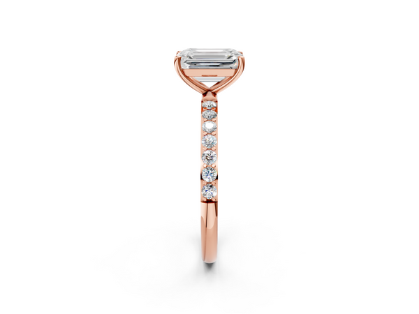 Rose gold Emerald Cut Diamond Pavé Band Solitaire Ring with Four-Prong Setting_68