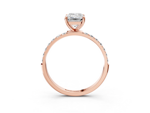 Rose gold Emerald Cut Diamond Pavé Band Solitaire Ring with Four-Prong Setting_69