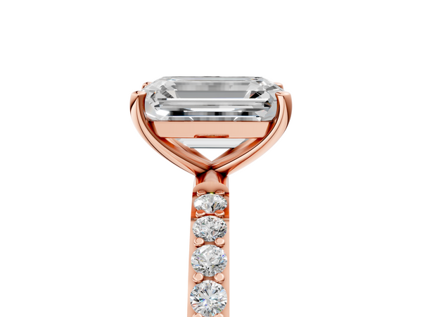 Rose gold Emerald Cut Diamond Pavé Band Solitaire Ring with Four-Prong Setting_71