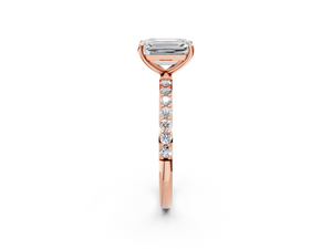 Rose gold Emerald Cut Diamond Pavé Band Solitaire Ring with Four-Prong Setting_74