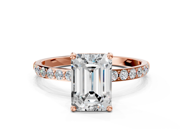 Rose gold Emerald Cut Diamond Pavé Band Solitaire Ring with Four-Prong Setting_90