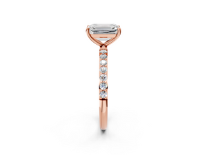 Rose gold Emerald Cut Diamond Pavé Band Solitaire Ring with Four-Prong Setting_92