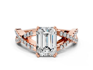 Rose gold Emerald Solitaire Twist Band with Pavé Setting and Four-Prong Setting_12