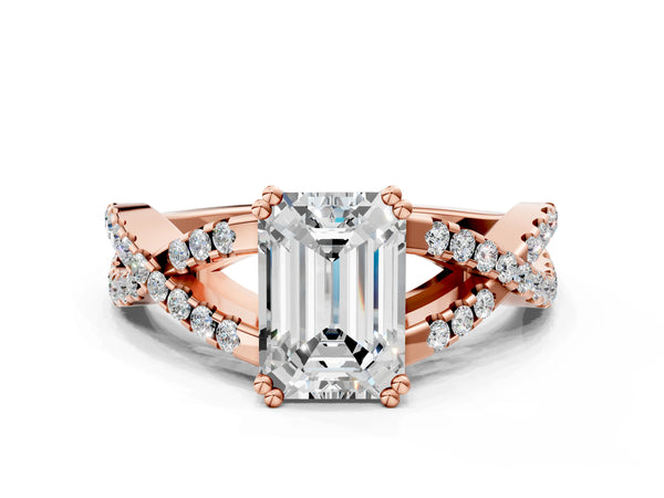 Rose gold Emerald Solitaire Twist Band with Pavé Setting and Four-Prong Setting_12