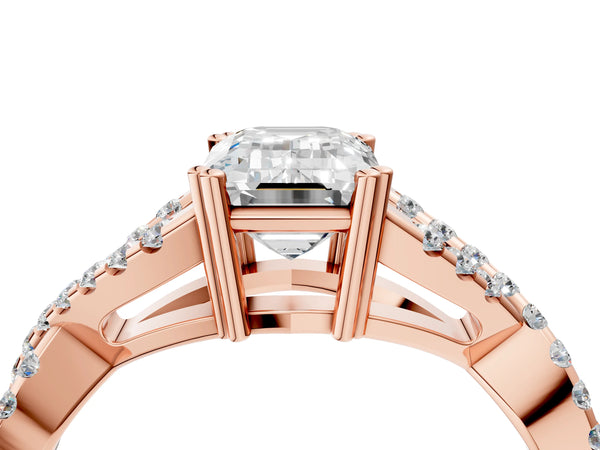 Rose gold Emerald Solitaire Twist Band with Pavé Setting and Four-Prong Setting_16