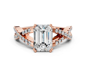 Rose gold Emerald Solitaire Twist Band with Pavé Setting and Four-Prong Setting_18