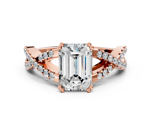 Rose gold Emerald Solitaire Twist Band with Pavé Setting and Four-Prong Setting