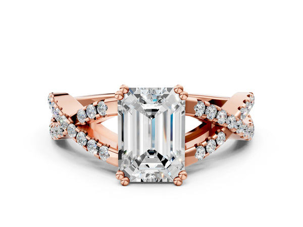 Rose gold Emerald Solitaire Twist Band with Pavé Setting and Four-Prong Setting_30