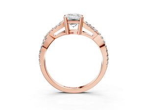 Rose gold Emerald Solitaire Twist Band with Pavé Setting and Four-Prong Setting_51