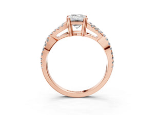 Rose gold Emerald Solitaire Twist Band with Pavé Setting and Four-Prong Setting_57