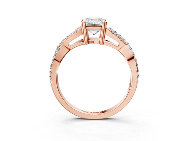 Rose gold Emerald Solitaire Twist Band with Pavé Setting and Four-Prong Setting_63