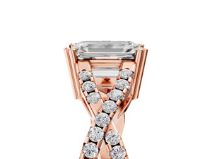 Rose gold Emerald Solitaire Twist Band with Pavé Setting and Four-Prong Setting_71