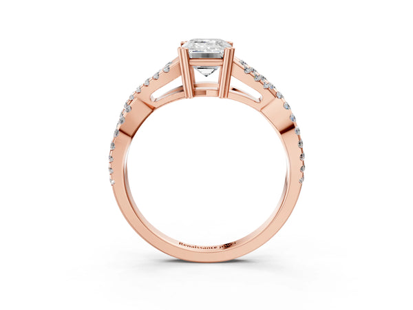 Rose gold Emerald Solitaire Twist Band with Pavé Setting and Four-Prong Setting_81