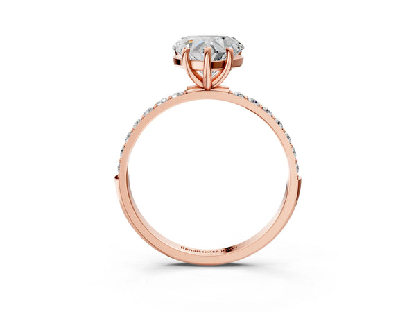 Rose gold Heart Cut Diamond Pavé Band Solitaire Ring with Four-Prong Setting_105