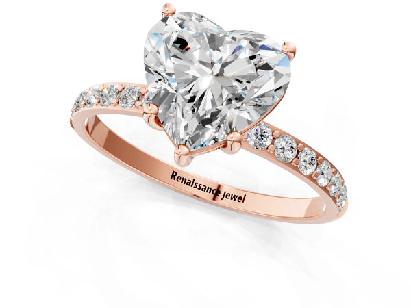 Rose gold Heart Cut Diamond Pavé Band Solitaire Ring with Four-Prong Setting_25