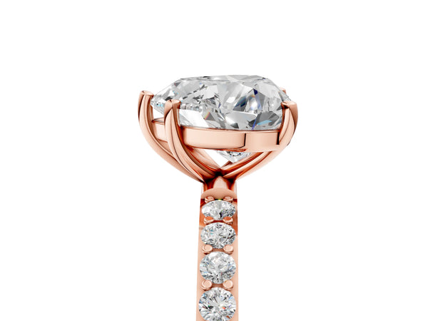 Rose gold Heart Cut Diamond Pavé Band Solitaire Ring with Four-Prong Setting_53