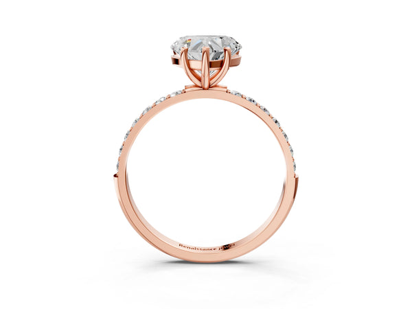 Rose gold Heart Cut Diamond Pavé Band Solitaire Ring with Four-Prong Setting_81