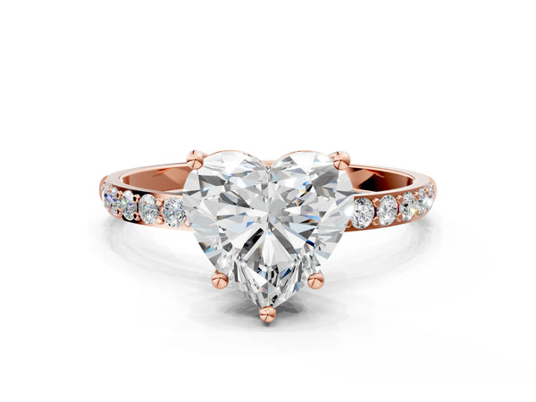 Rose gold Heart Cut Diamond Pavé Band Solitaire Ring with Four-Prong Setting_90