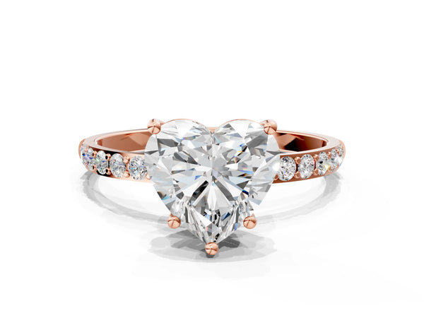 Rose gold Heart Cut Diamond Pavé Band Solitaire Ring with Four-Prong Setting_96