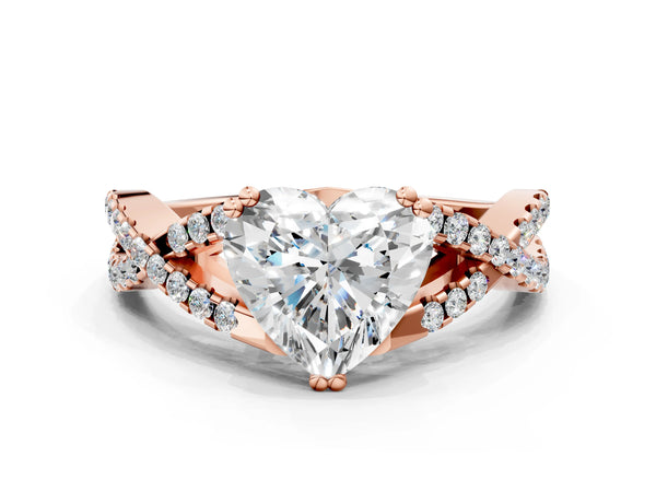 Rose gold Heart Solitaire Twist Band with Pavé Setting and Four-Prong Setting_24