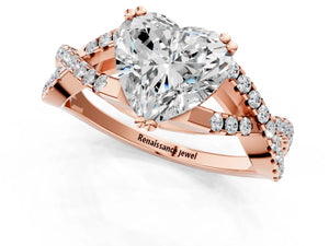 Rose gold Heart Solitaire Twist Band with Pavé Setting and Four-Prong Setting_25