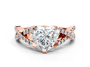 Rose gold Heart Solitaire Twist Band with Pavé Setting and Four-Prong Setting