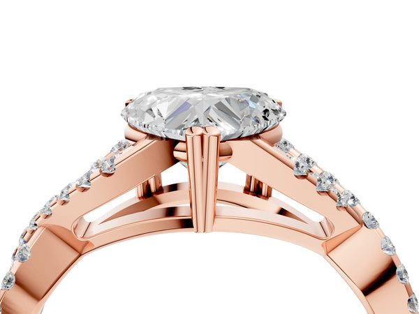 Rose gold Heart Solitaire Twist Band with Pavé Setting and Four-Prong Setting_34