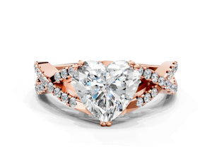 Rose gold Heart Solitaire Twist Band with Pavé Setting and Four-Prong Setting_36