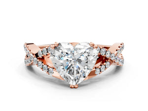 Rose gold Heart Solitaire Twist Band with Pavé Setting and Four-Prong Setting_78