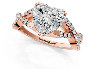 Rose gold Heart Solitaire Twist Band with Pavé Setting and Four-Prong Setting_79