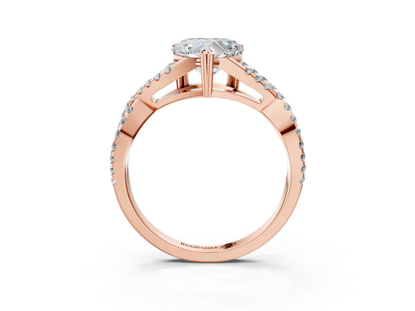 Rose gold Heart Solitaire Twist Band with Pavé Setting and Four-Prong Setting_81