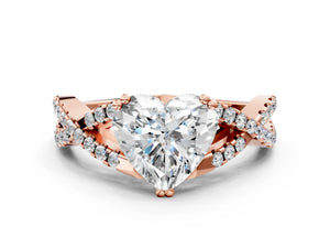 Rose gold Heart Solitaire Twist Band with Pavé Setting and Four-Prong Setting_84