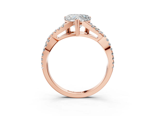 Rose gold Heart Solitaire Twist Band with Pavé Setting and Four-Prong Setting_87