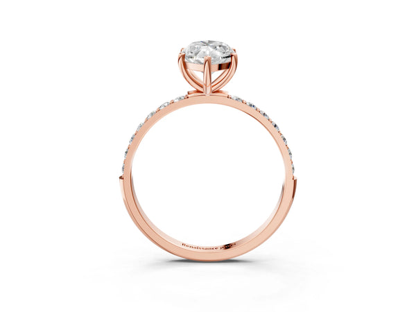 Rose gold Marquise Cut Diamond Pavé Band Solitaire Ring with Four-Prong Setting_15