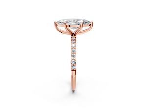 Rose gold Marquise Cut Diamond Pavé Band Solitaire Ring with Four-Prong Setting_2