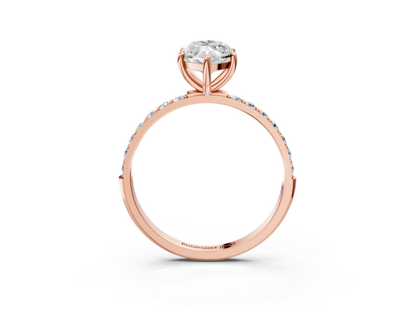 Rose gold Marquise Cut Diamond Pavé Band Solitaire Ring with Four-Prong Setting_3