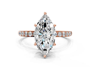 Rose gold Marquise Cut Diamond Pavé Band Solitaire Ring with Four-Prong Setting_48