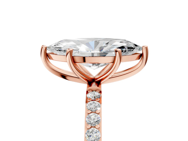 Rose gold Marquise Cut Diamond Pavé Band Solitaire Ring with Four-Prong Setting_59