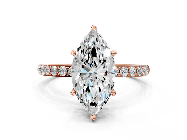 Rose gold Marquise Cut Diamond Pavé Band Solitaire Ring with Four-Prong Setting_60