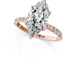 Rose gold Marquise Cut Diamond Pavé Band Solitaire Ring with Four-Prong Setting_61