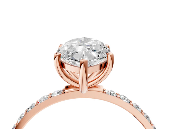 Rose gold Marquise Cut Diamond Pavé Band Solitaire Ring with Four-Prong Setting_82