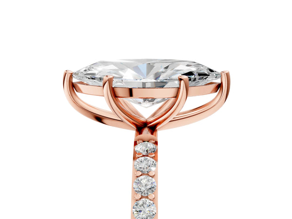 Rose gold Marquise Cut Diamond Pavé Band Solitaire Ring with Four-Prong Setting_89