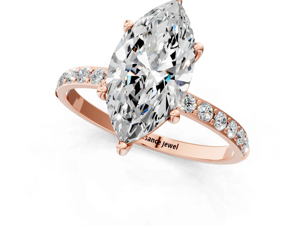 Rose gold Marquise Cut Diamond Pavé Band Solitaire Ring with Four-Prong Setting_91