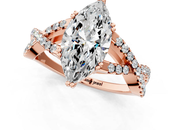 Rose gold Marquise Solitaire Twist Band with Pavé Setting and Four-Prong Setting_13