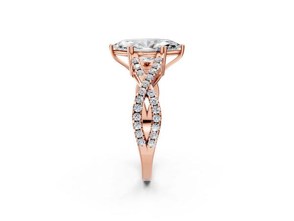 Rose gold Marquise Solitaire Twist Band with Pavé Setting and Four-Prong Setting_14