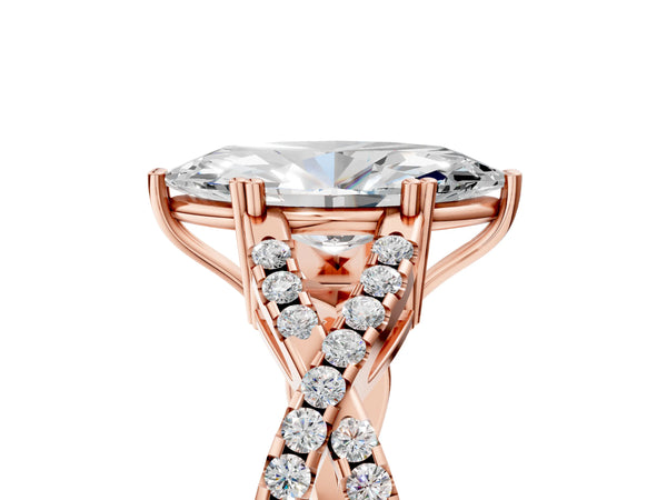 Rose gold Marquise Solitaire Twist Band with Pavé Setting and Four-Prong Setting_17