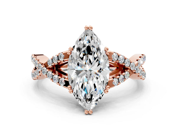 Rose gold Marquise Solitaire Twist Band with Pavé Setting and Four-Prong Setting_18