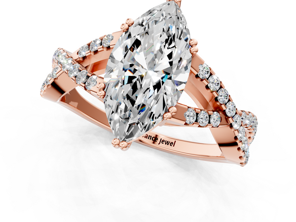 Rose gold Marquise Solitaire Twist Band with Pavé Setting and Four-Prong Setting_1