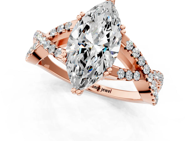Rose gold Marquise Solitaire Twist Band with Pavé Setting and Four-Prong Setting_25