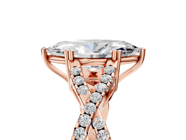 Rose gold Marquise Solitaire Twist Band with Pavé Setting and Four-Prong Setting_29
